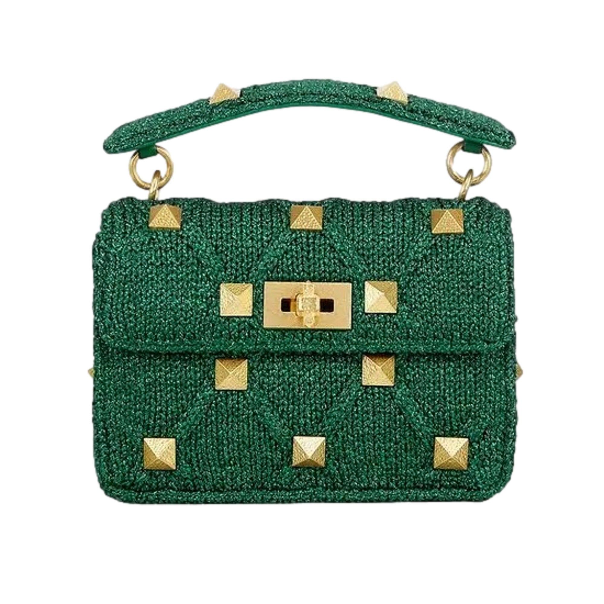 Valentino Garavani Roman Stud Medium Shoulder Bag - Metallic Green -   Shop Bags