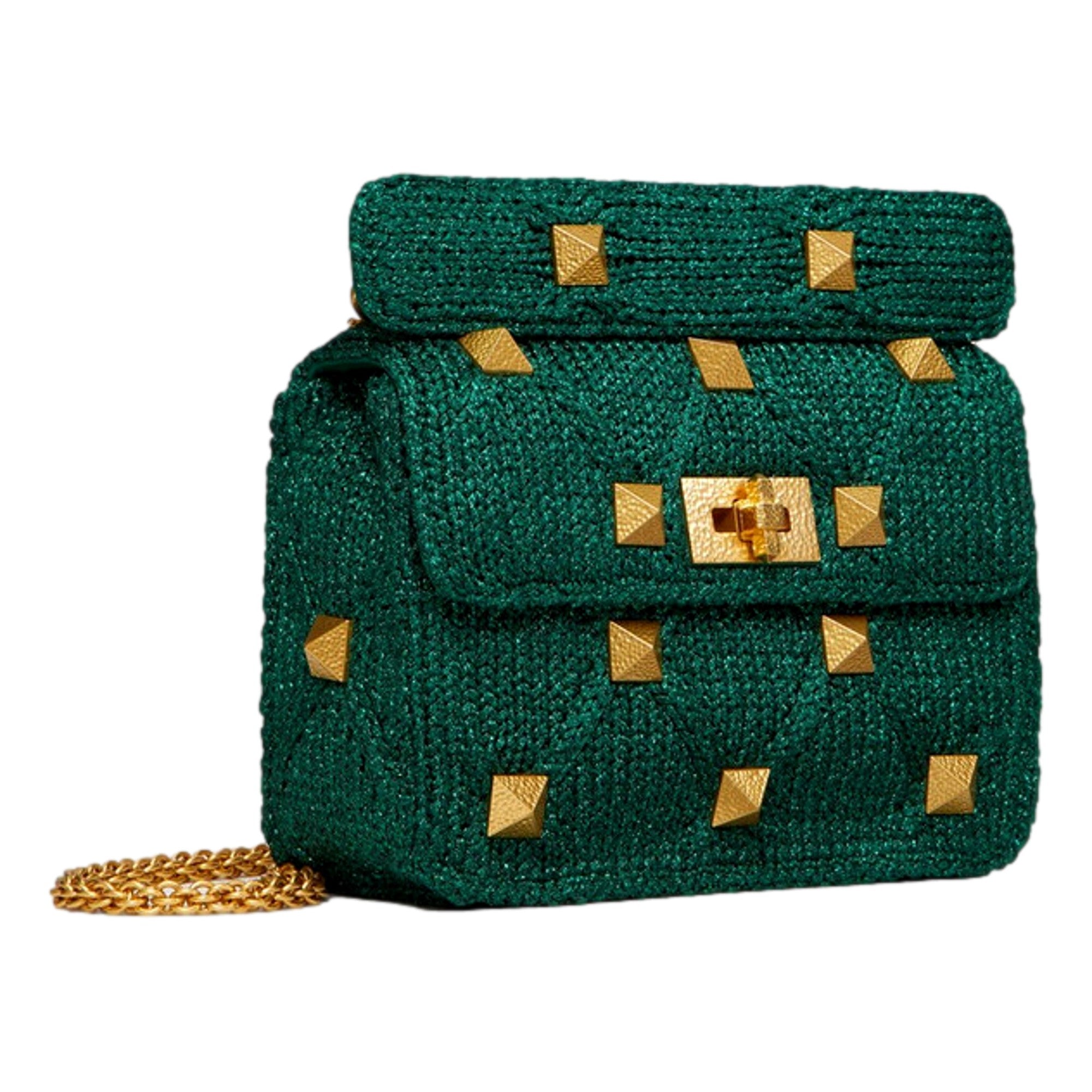 Valentino Garavani Roman Stud Medium Shoulder Bag - Metallic Green -   Shop Bags