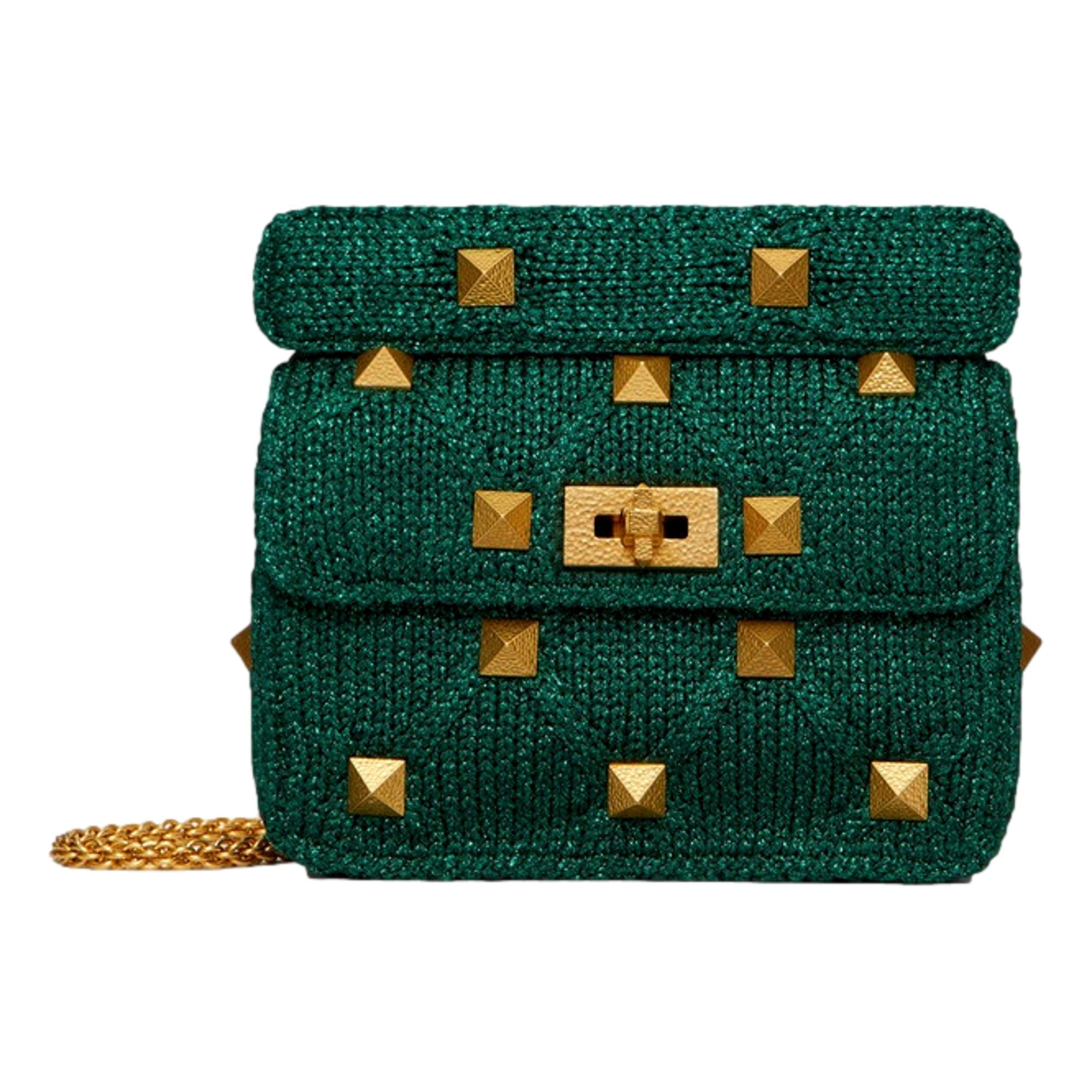 Valentino Garavani Roman Stud Medium Shoulder Bag - Metallic Green -   Shop Bags