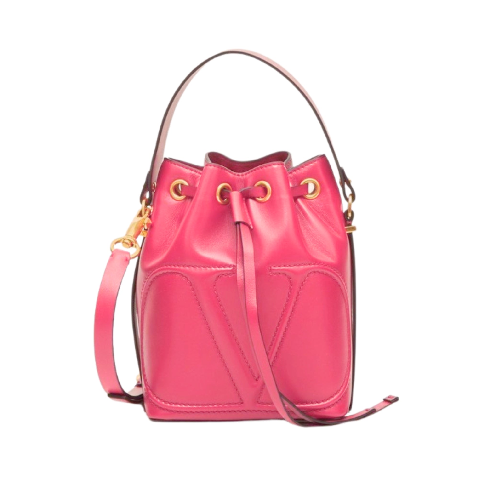Valentino Garavani VLogo Walk Bucket Crossbody Bag Pink Calf Leather -   Shop Bags
