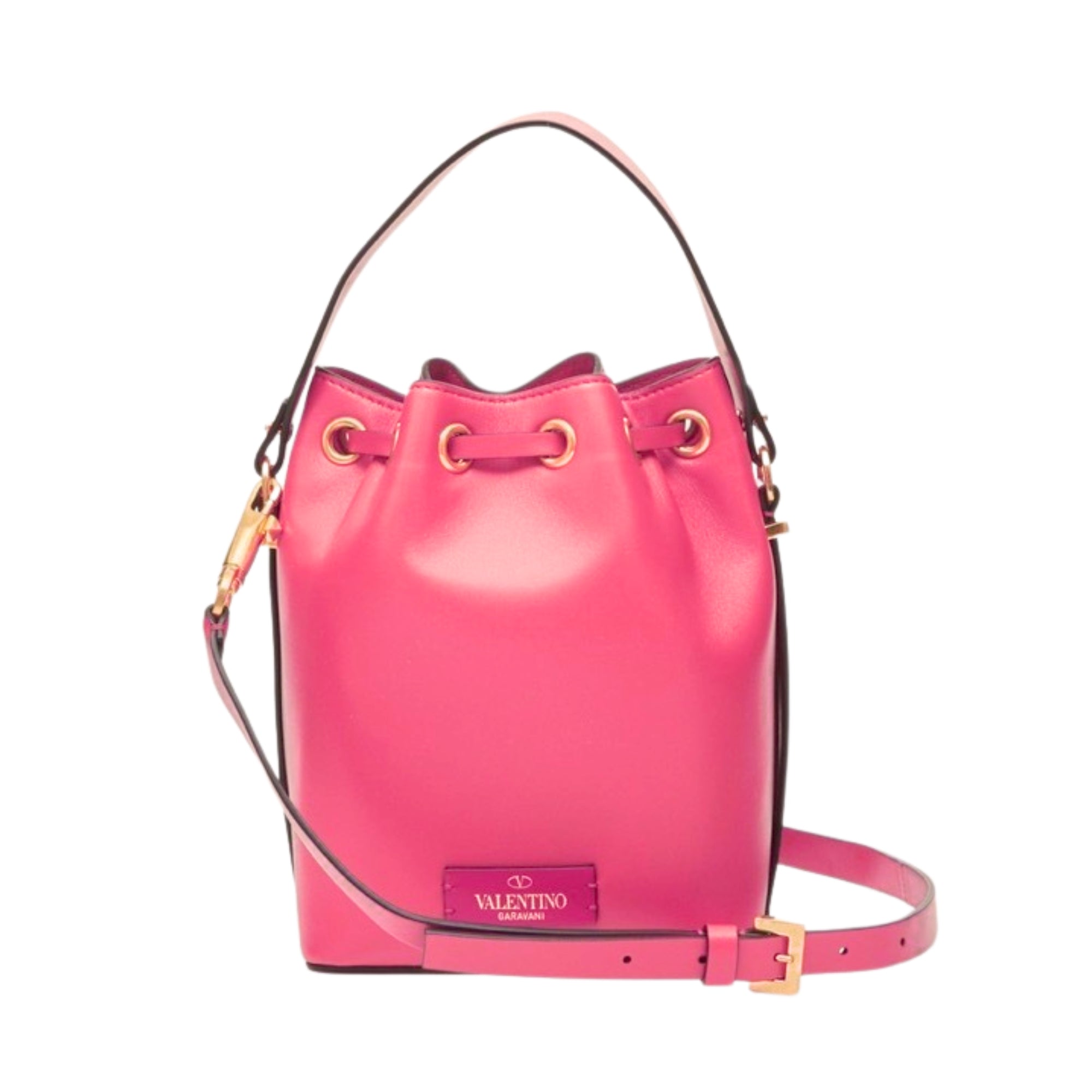 Valentino Garavani VLogo Walk Bucket Crossbody Bag Pink Calf Leather -   Shop Bags