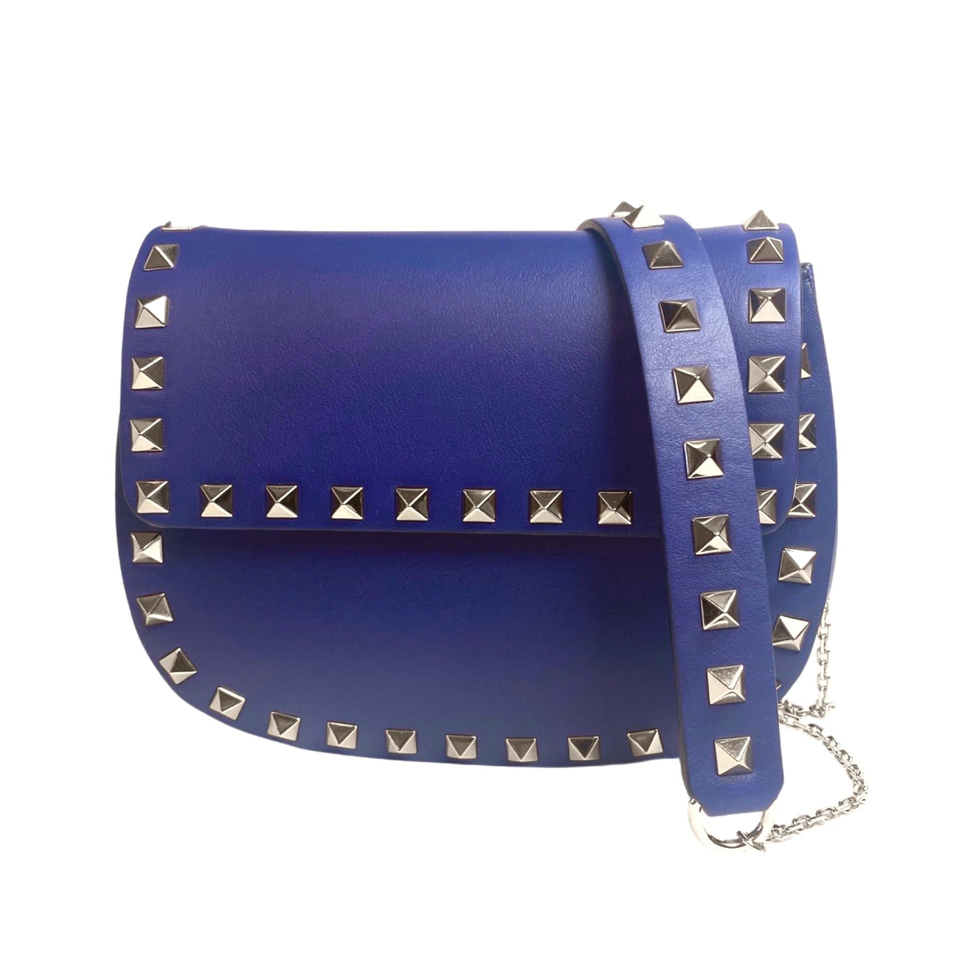 Valentino Rockstud Blue Leather Crossbody Bag - Chic & Compact Style -   Shop Bags LLC 
