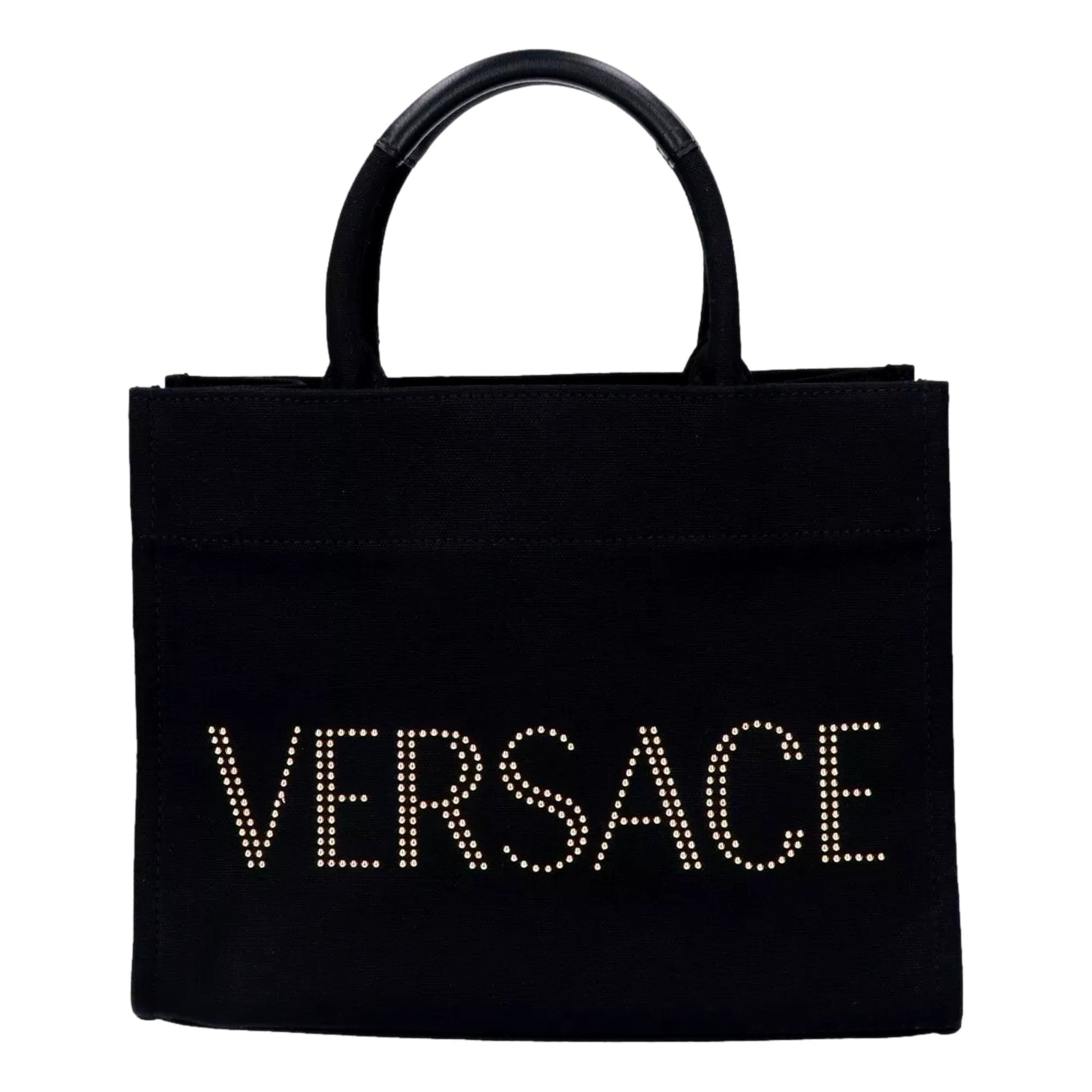 Versace Bag: Nero Mini Tote Bag - Chic Studded Logo Tote Bag -   Shop Bags LLC 