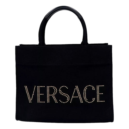 Versace Bag: Nero Mini Tote Bag - Chic Studded Logo Tote Bag -   Shop Bags LLC 