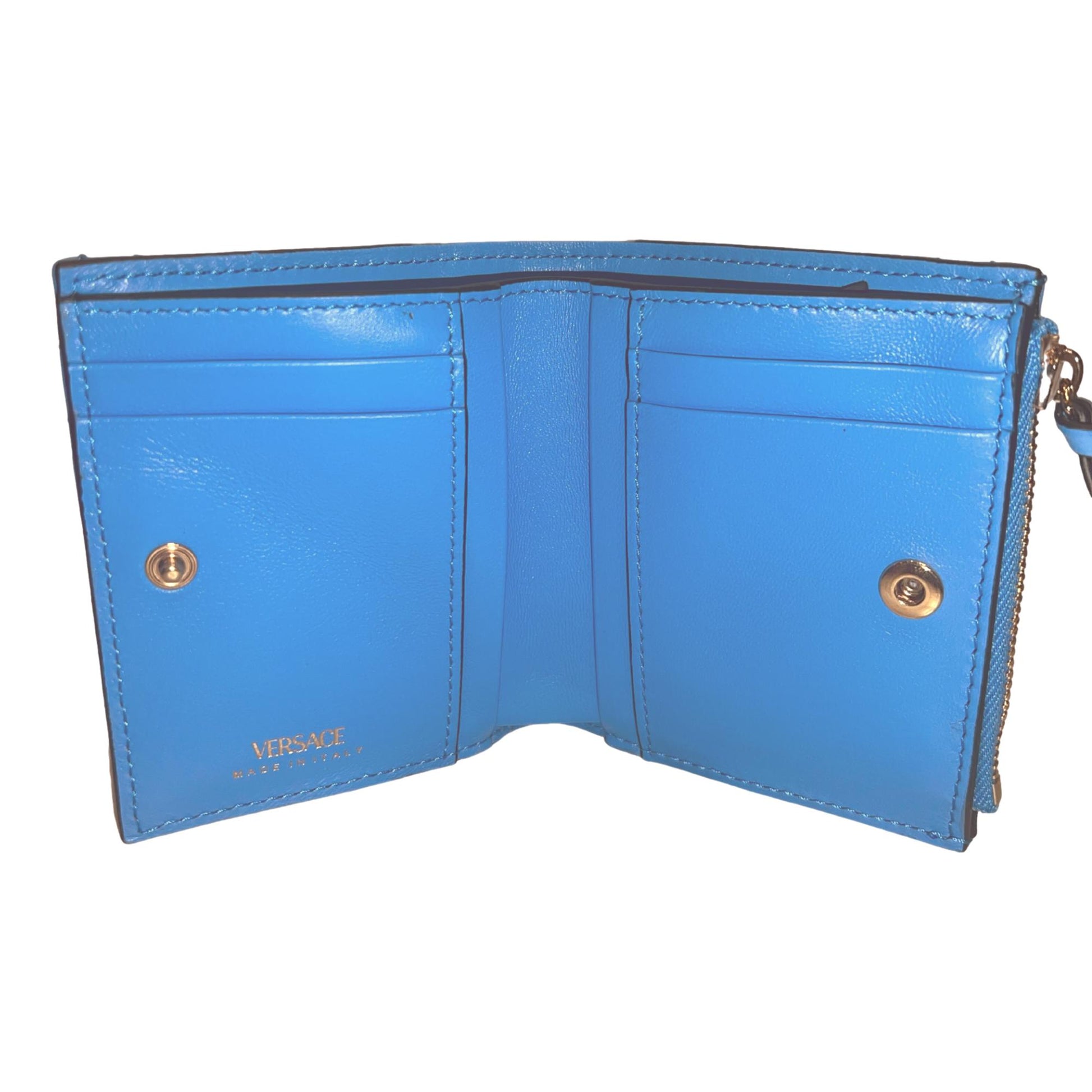 Versace Compact Snap Wallet - Quilted Lamb Leather Luxury Accessory -   Shop Bags LLC 