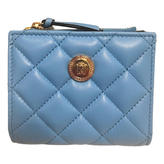 Versace Compact Snap Wallet - Quilted Lamb Leather Luxury Accessory -   Shop Bags LLC 