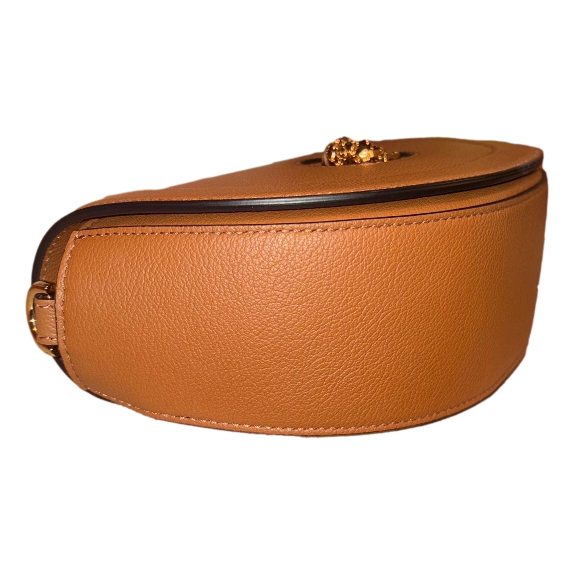 Versace Half-Moon La Medusa Vitello Leather Summer Nude Brown Crossbody Handbag -   Shop Bags LLC
