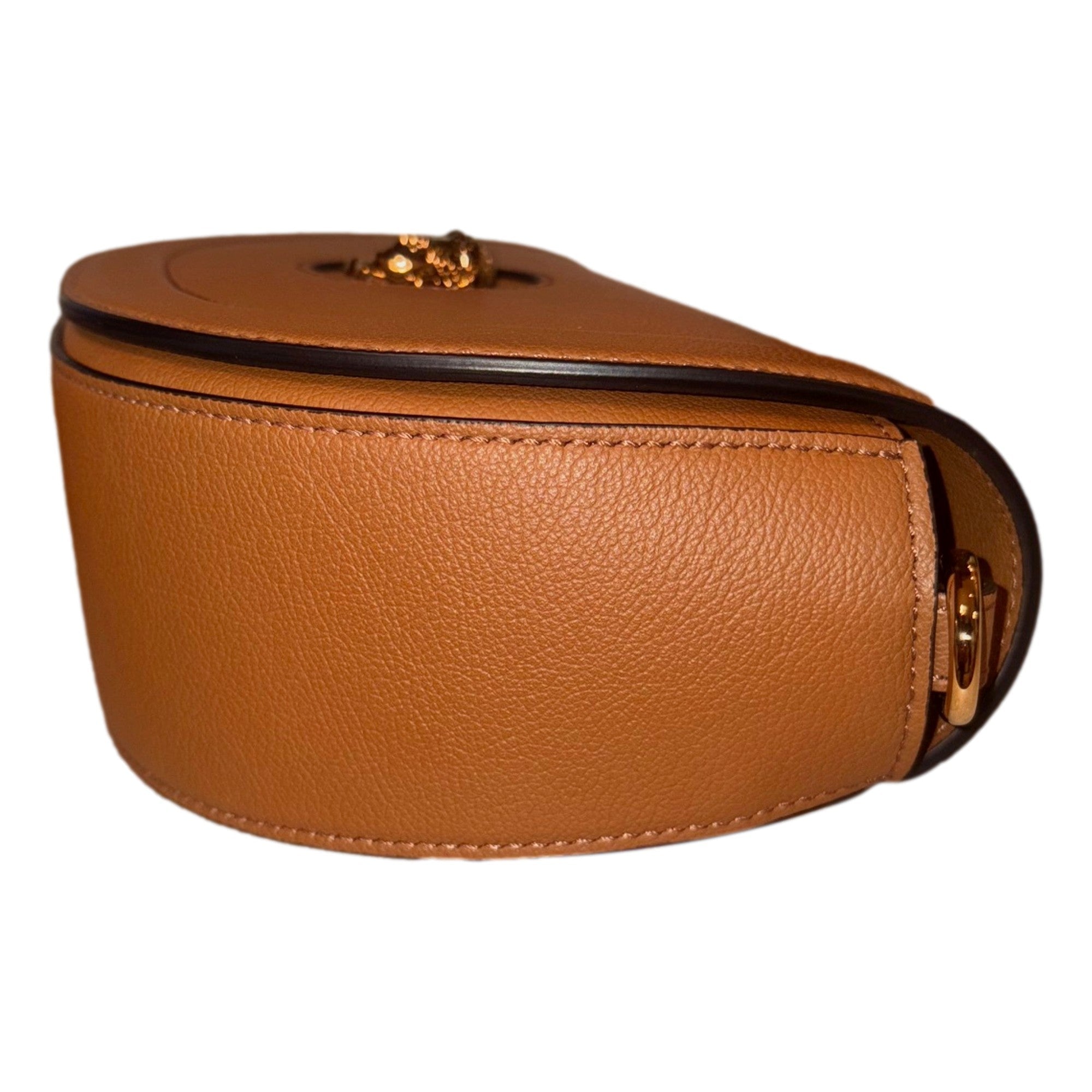 Versace Half-Moon La Medusa Vitello Leather Summer Nude Brown Crossbody Handbag -   Shop Bags LLC