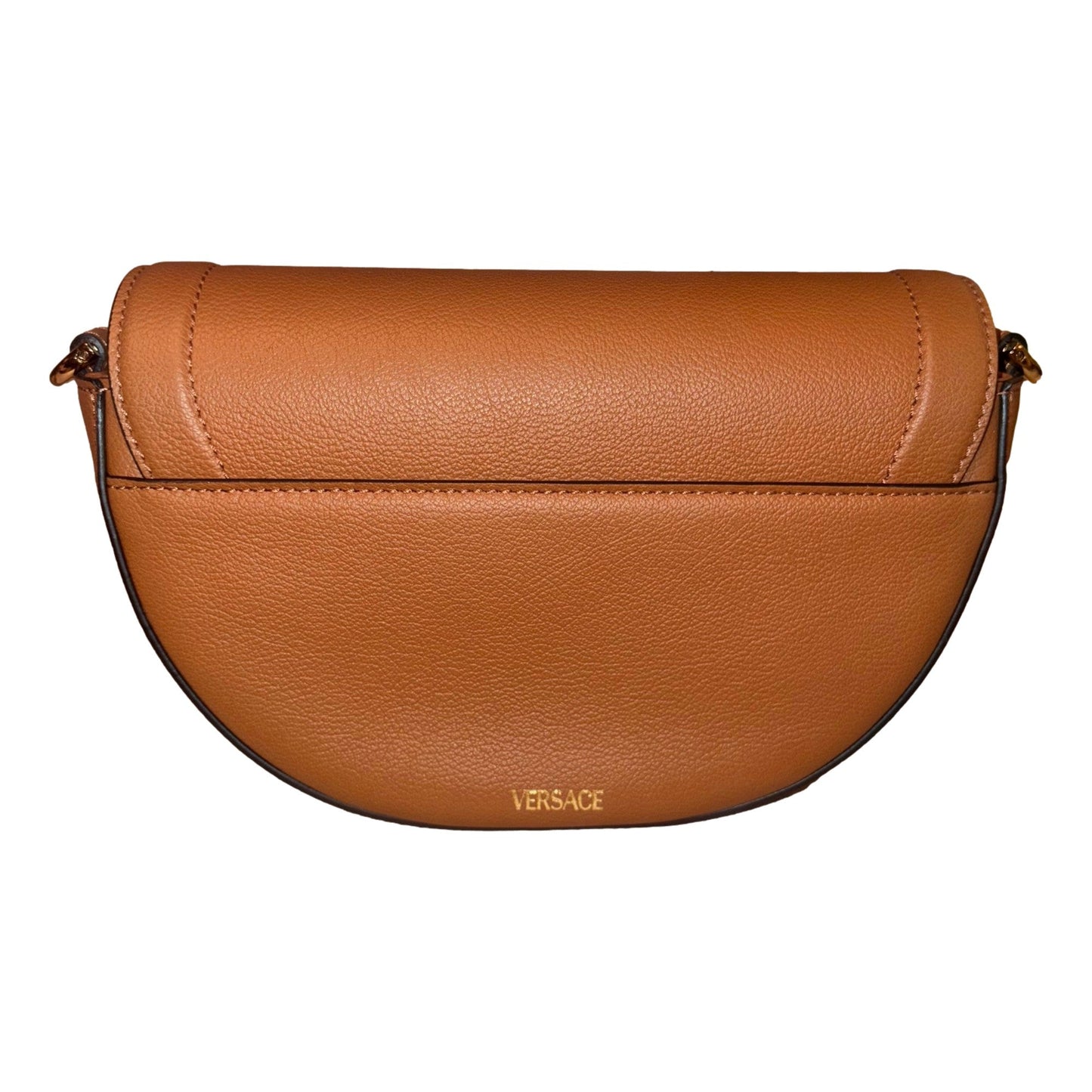 Versace Half-Moon La Medusa Vitello Leather Summer Nude Brown Crossbody Handbag -   Shop Bags LLC