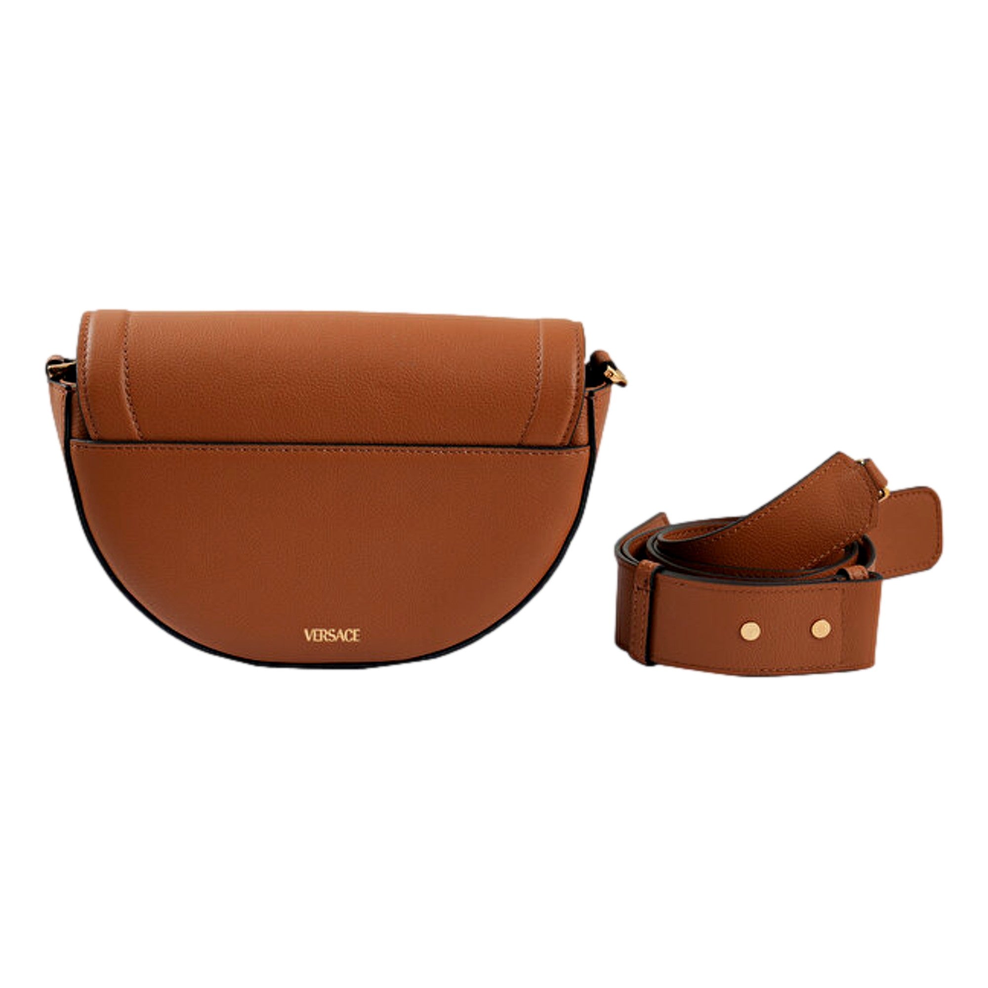 Versace Half-Moon La Medusa Vitello Leather Summer Nude Brown Crossbody Handbag -   Shop Bags LLC