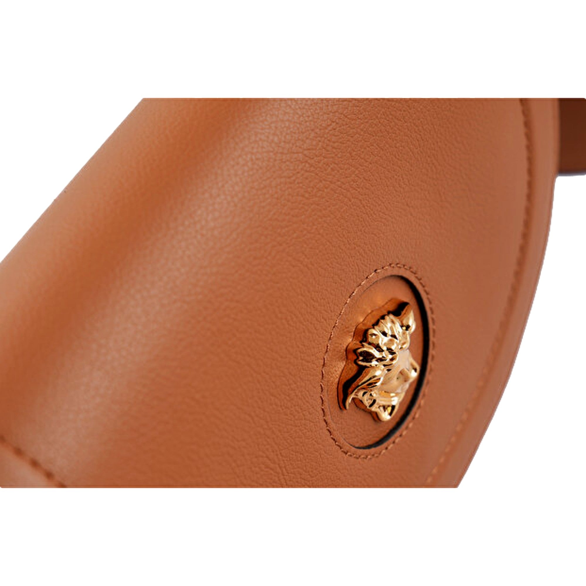 Versace Half-Moon La Medusa Vitello Leather Summer Nude Brown Crossbody Handbag -   Shop Bags LLC