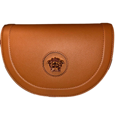 Versace Half-Moon La Medusa Vitello Leather Summer Nude Brown Crossbody Handbag -   Shop Bags LLC