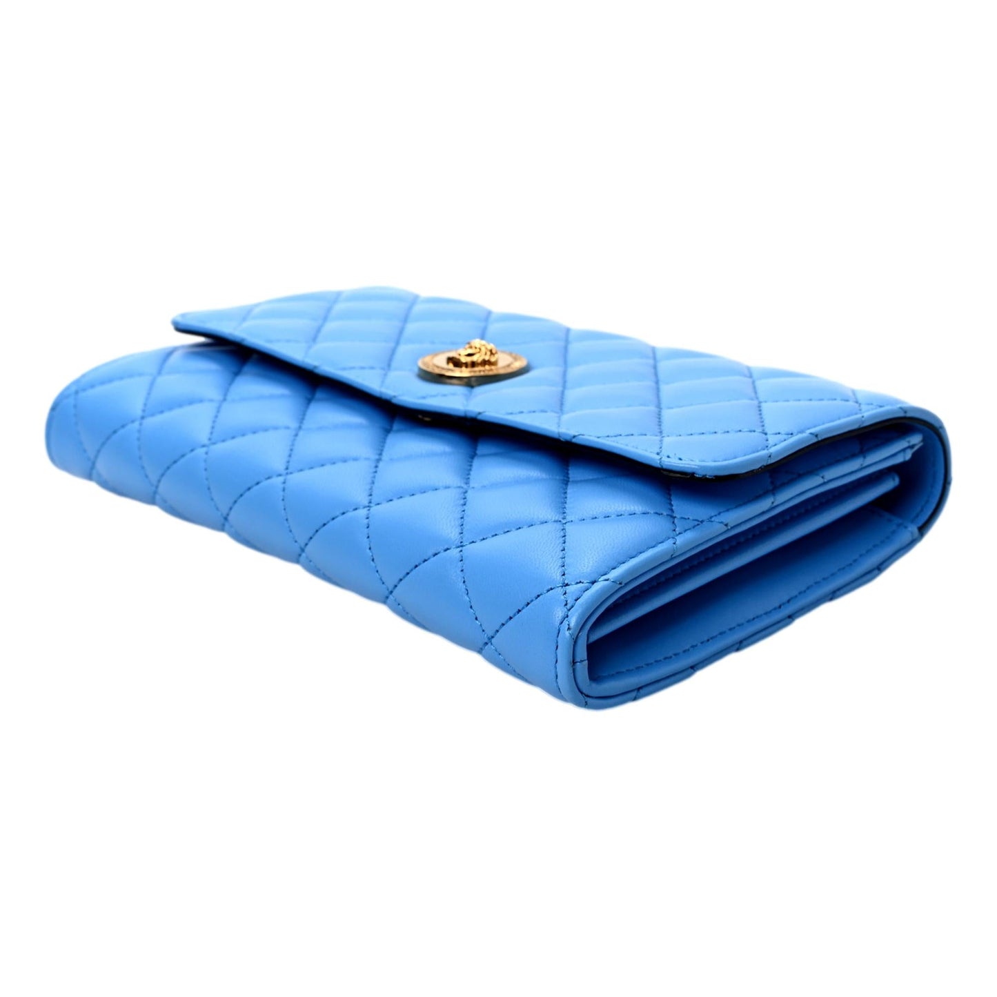 Versace La Medusa Crossbody Clutch Bag - Elegant Blue Quilted Leather -   Shop Bags LLC 