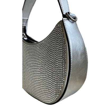 Versace La Medusa Crystal Half Moon Hobo Bag: Chic Silver Elegance -   Shop Bags 