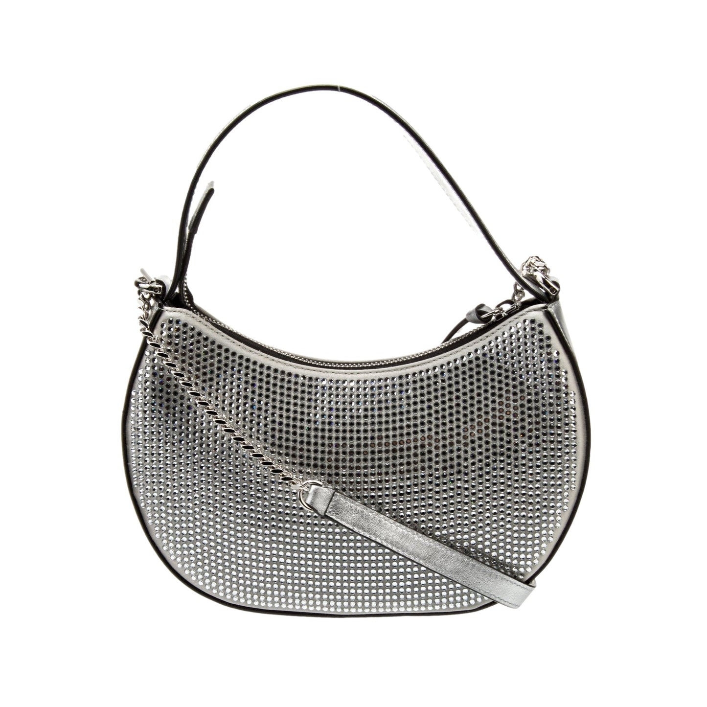 Versace La Medusa Crystal Half Moon Hobo Bag: Chic Silver Elegance -   Shop Bags 