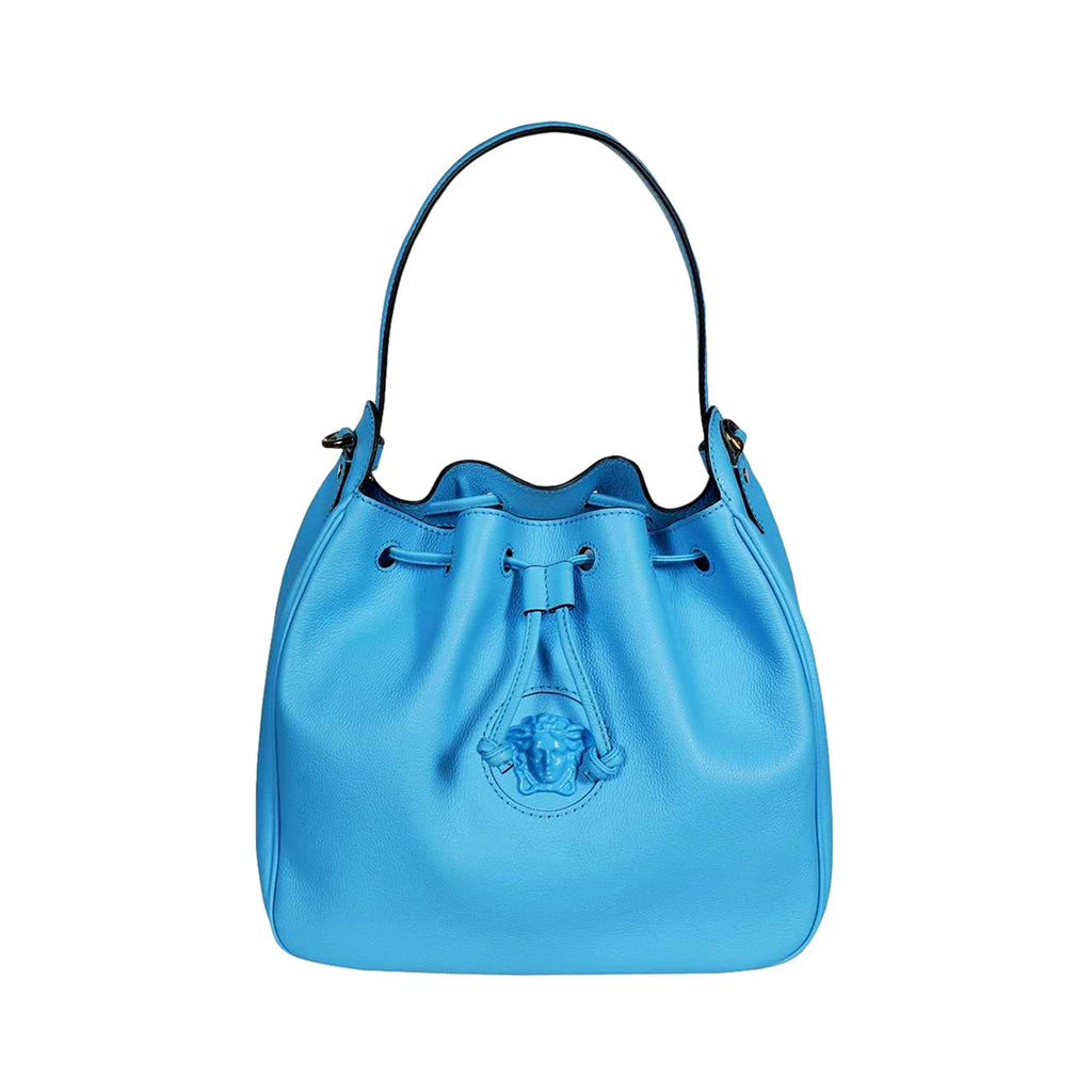 Versace La Medusa Leather Bucket Bag - Stylish & Functional Blue Bag -   Shop Bags LLC 