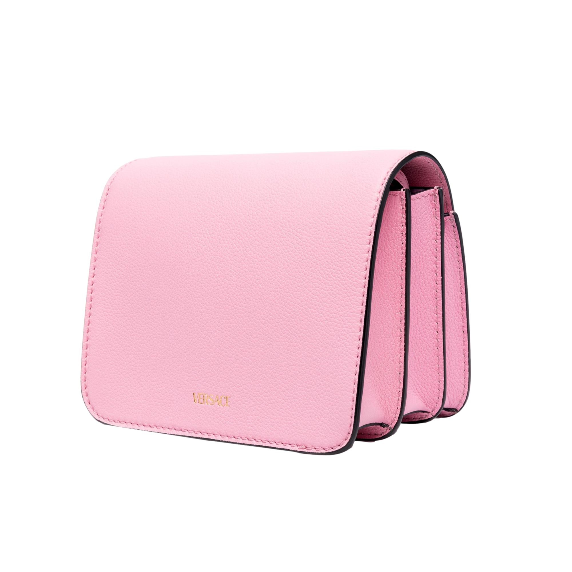 Versace La Medusa Logo Plaque Pink Pebbled Leather Crossbody Bag -   Shop Bags 