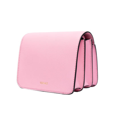 Versace La Medusa Logo Plaque Pink Pebbled Leather Crossbody Bag -   Shop Bags 