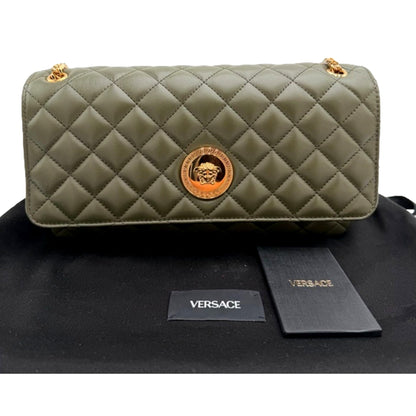 Versace La Medusa Olive Green Quilted Crossbody Bag - Luxury -   Shop Bags LLC