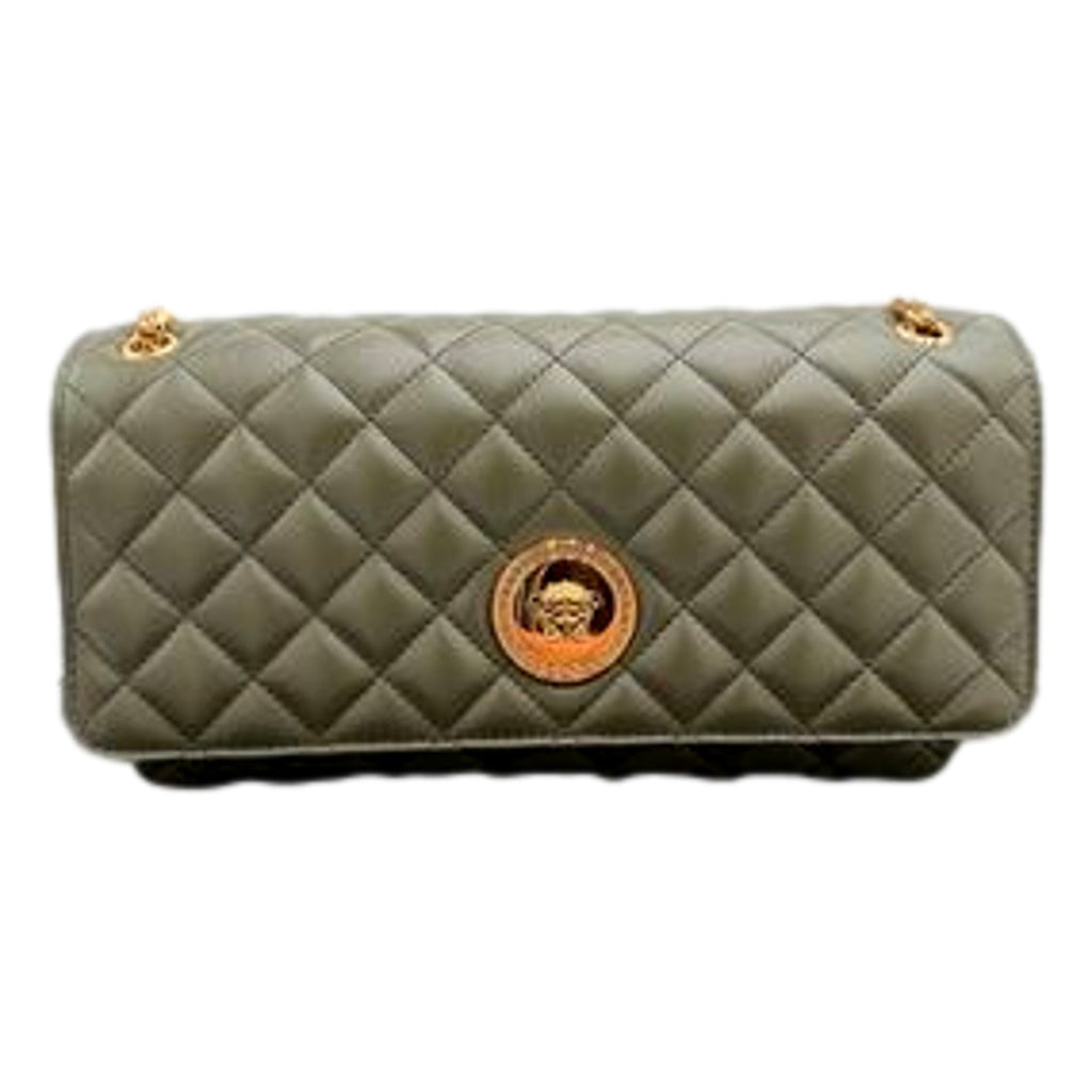 Versace La Medusa Olive Green Quilted Crossbody Bag - Luxury -   Shop Bags LLC