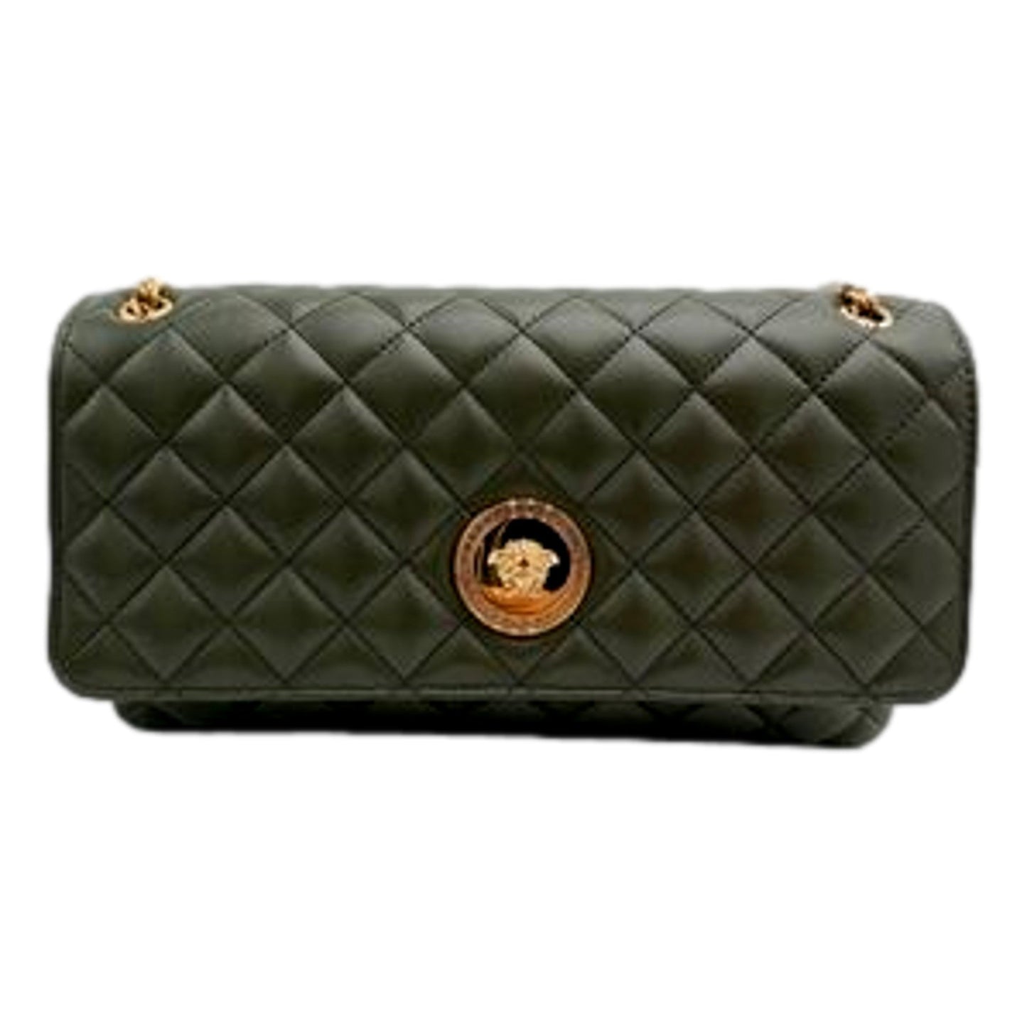 Versace La Medusa Olive Green Quilted Crossbody Bag - Luxury -   Shop Bags LLC