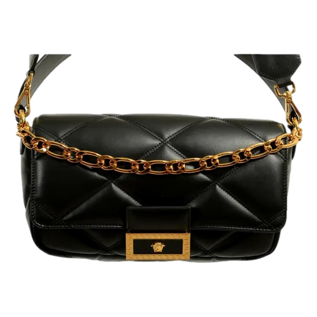 Versace La Medusa Quilted Calfskin Leather Black Crossbody Bag Gold -   Shop Bags LLC