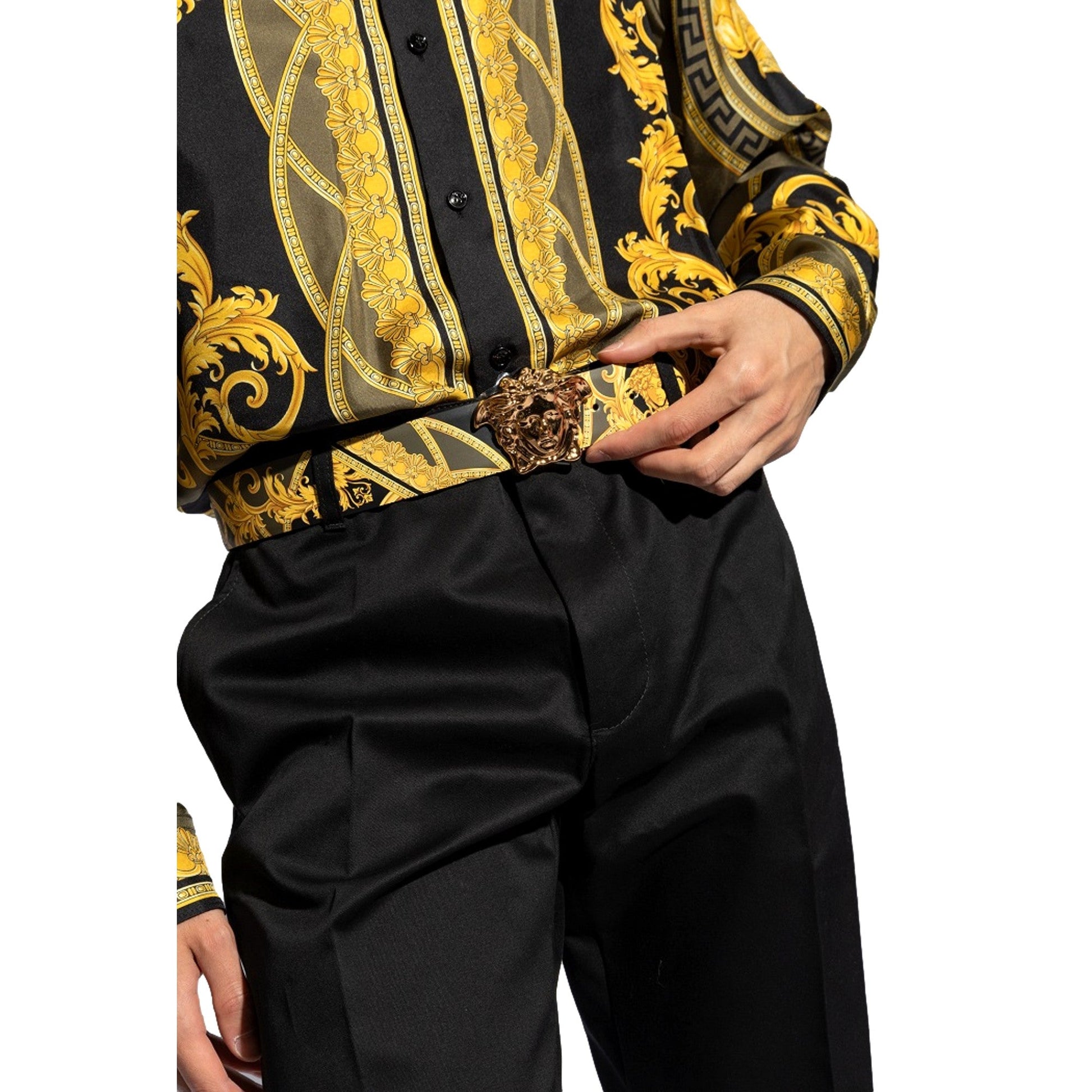Versace La Medusa Reversible Calfskin Belt 75/30 - Luxury Elegance -   Shop Bags LLC