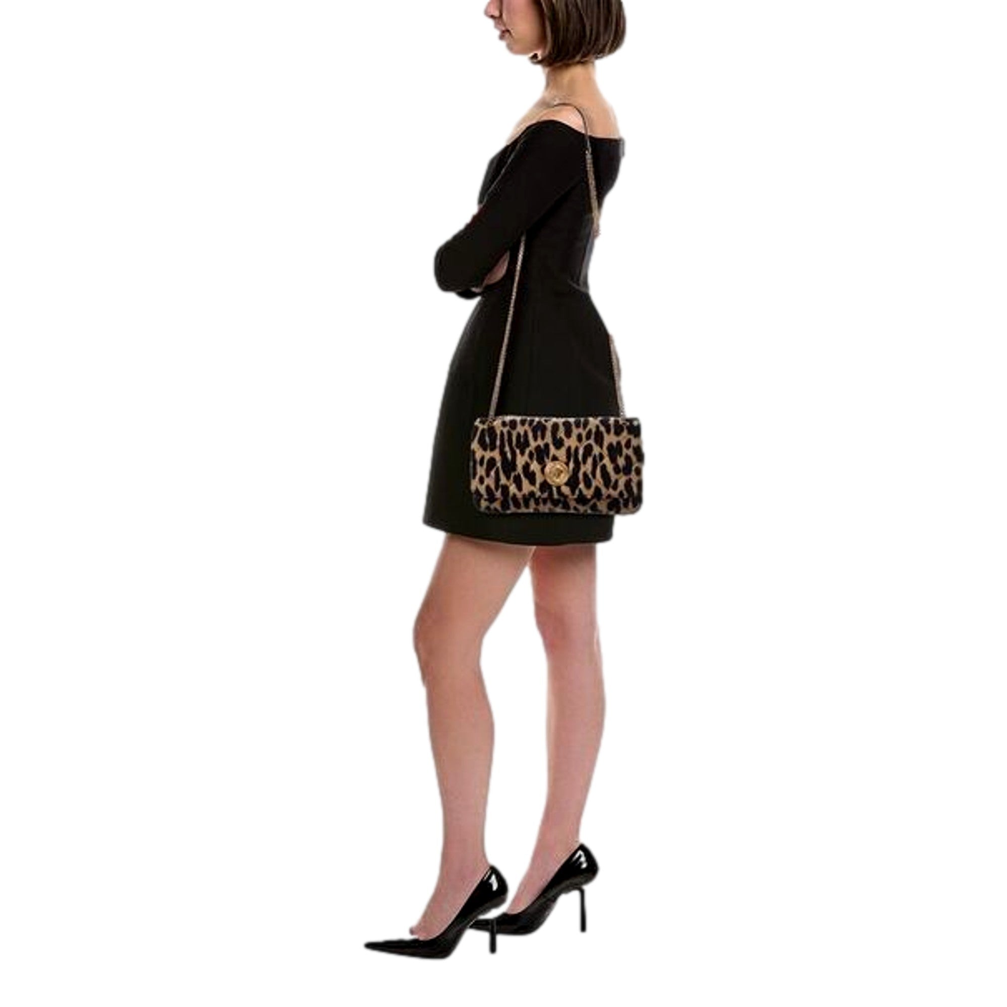 Versace Leopard Print Wool Leather Shoulder Bag - Chic & Sophisticated -   Shop Bags LLC 