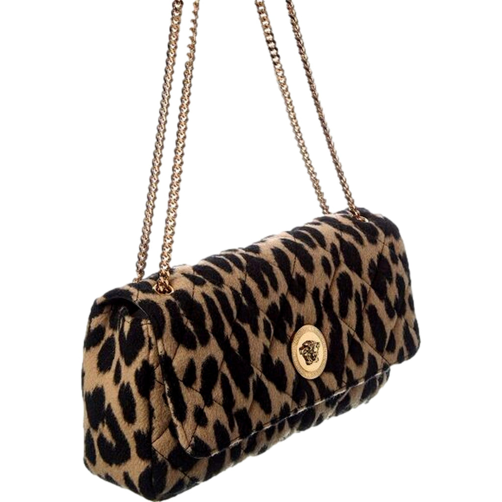 Versace Leopard Print Wool Leather Shoulder Bag - Chic & Sophisticated -   Shop Bags LLC 