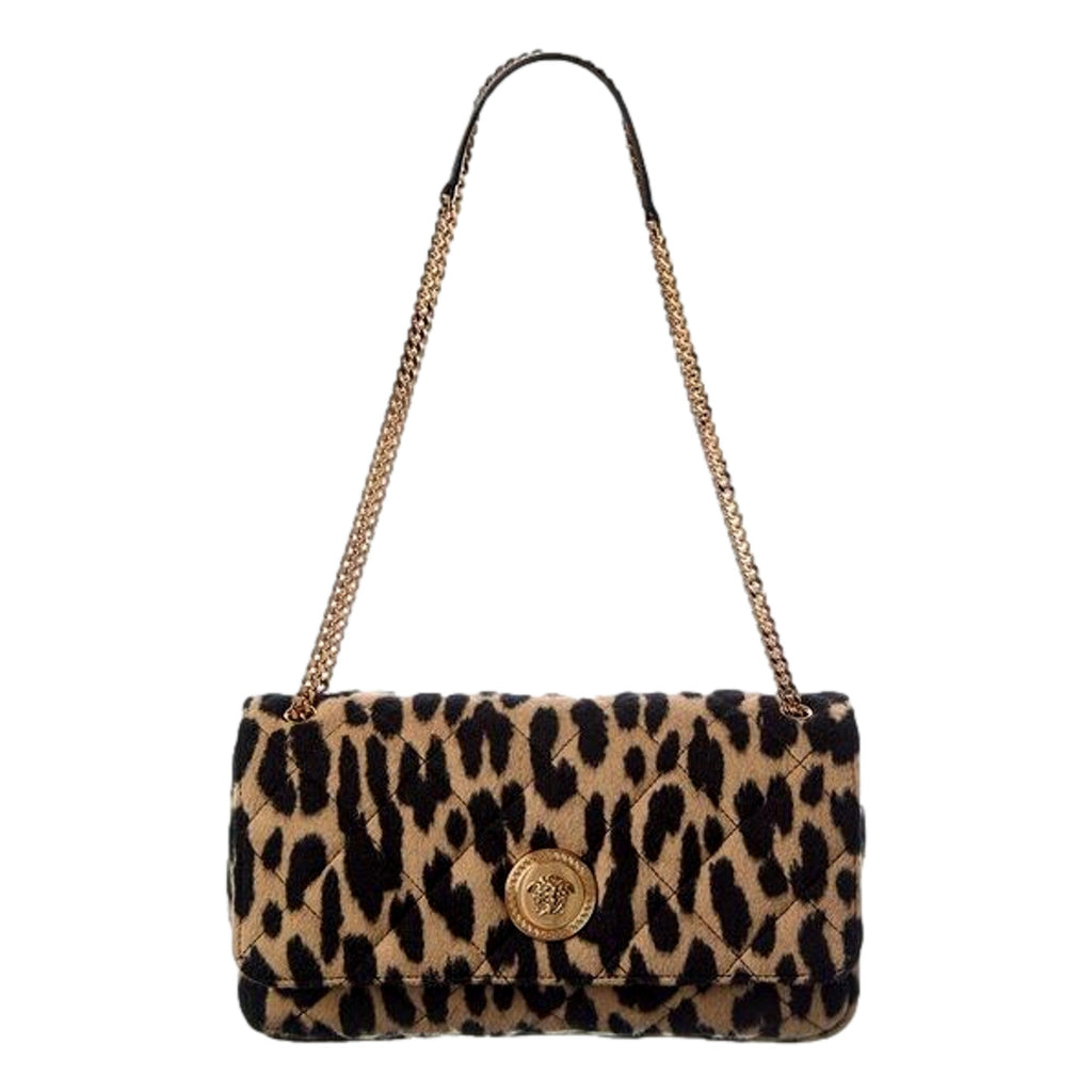 Versace Leopard Print Wool Leather Shoulder Bag - Chic & Sophisticated -   Shop Bags LLC 