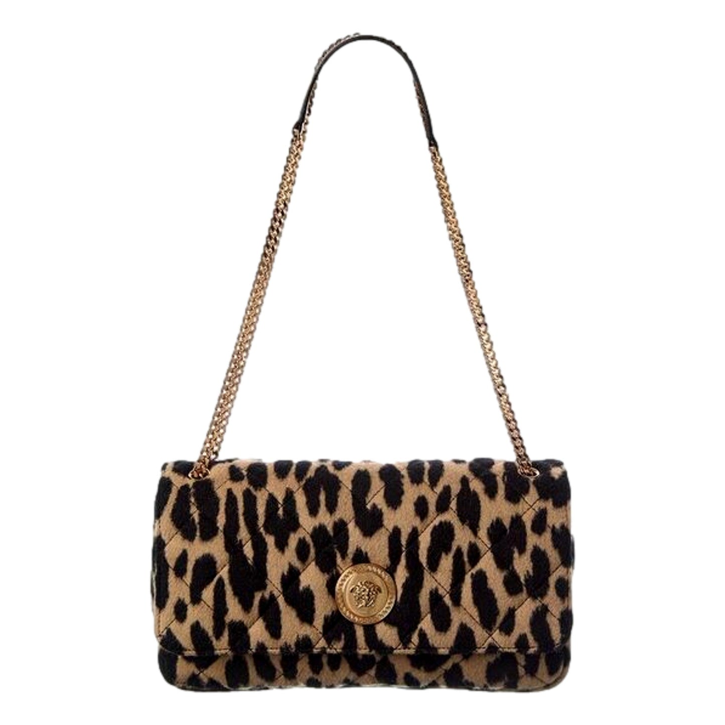 Versace Leopard Print Wool Leather Shoulder Bag - Chic & Sophisticated -   Shop Bags LLC 