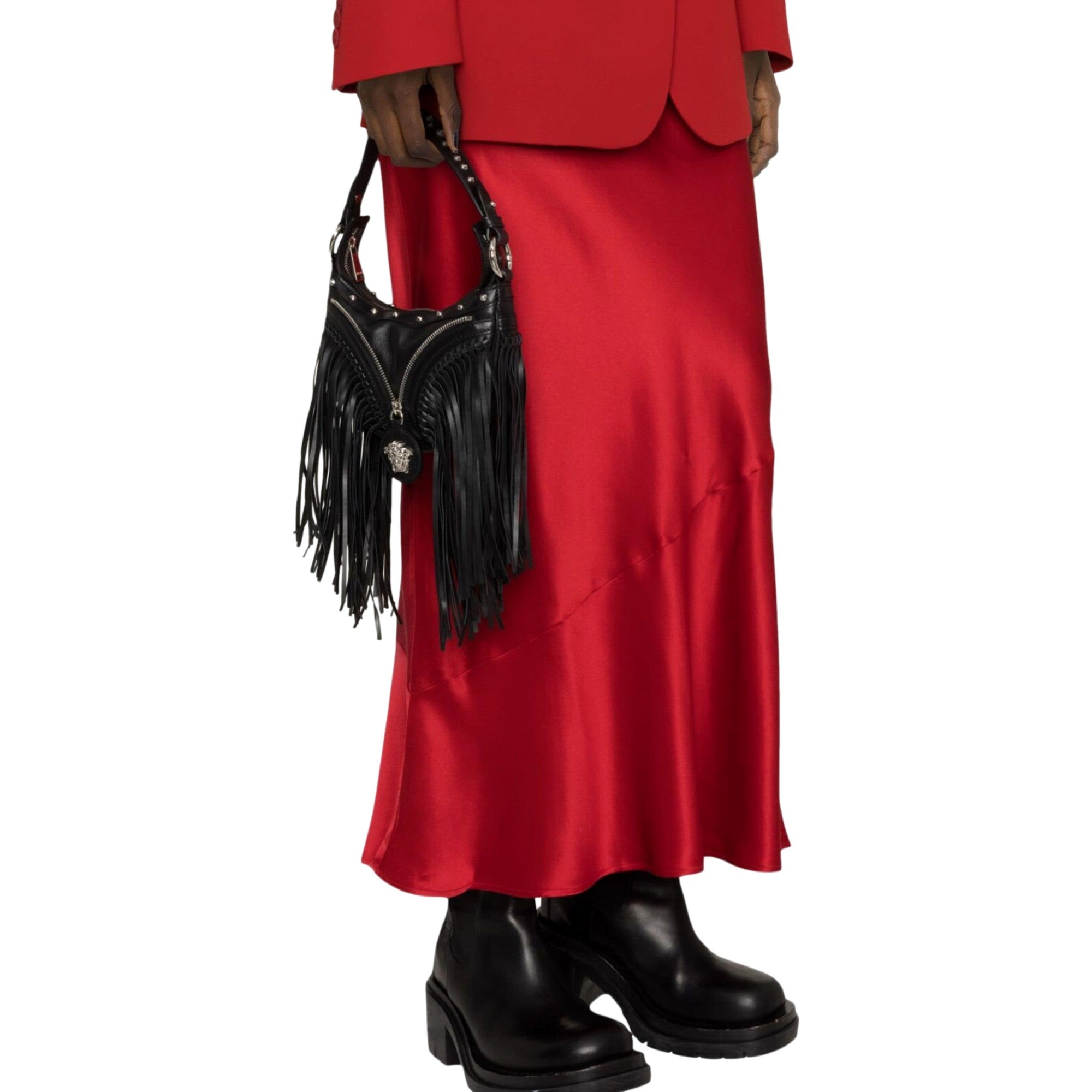 Versace Repeat Fringe La Medusa Mini Hobo Bag - Chic Black Leather -   Shop Bags 