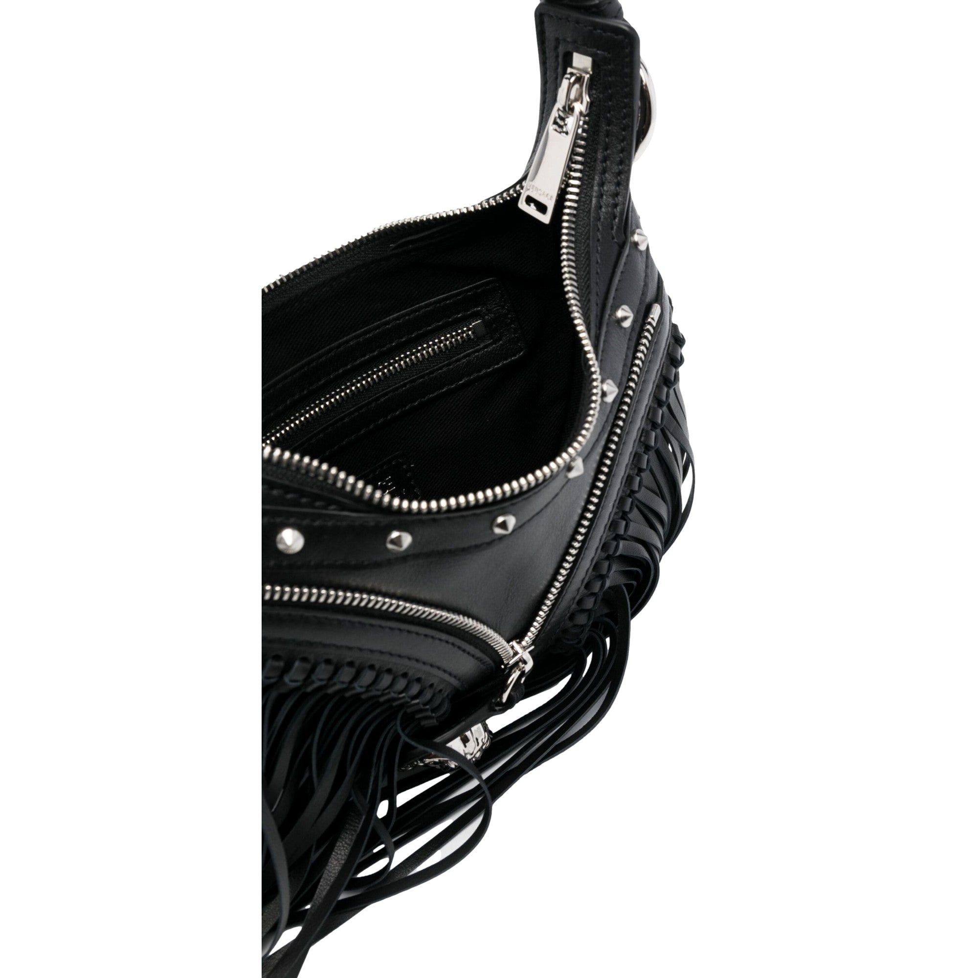 Versace Repeat Fringe La Medusa Mini Hobo Bag - Chic Black Leather -   Shop Bags 
