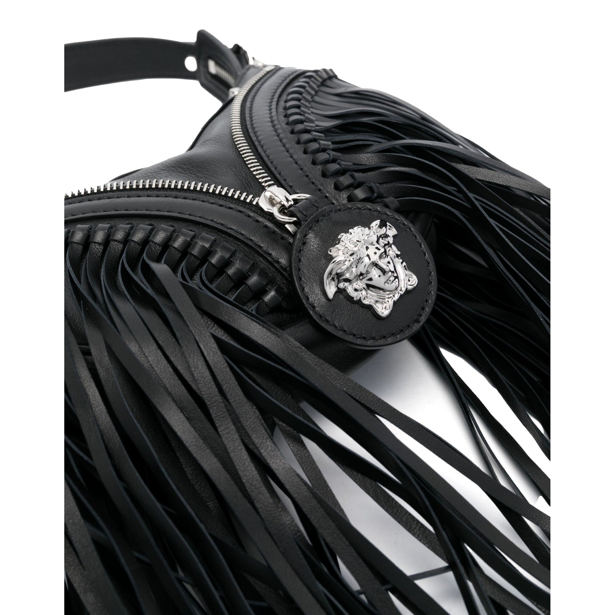 Versace Repeat Fringe La Medusa Mini Hobo Bag - Chic Black Leather -   Shop Bags 