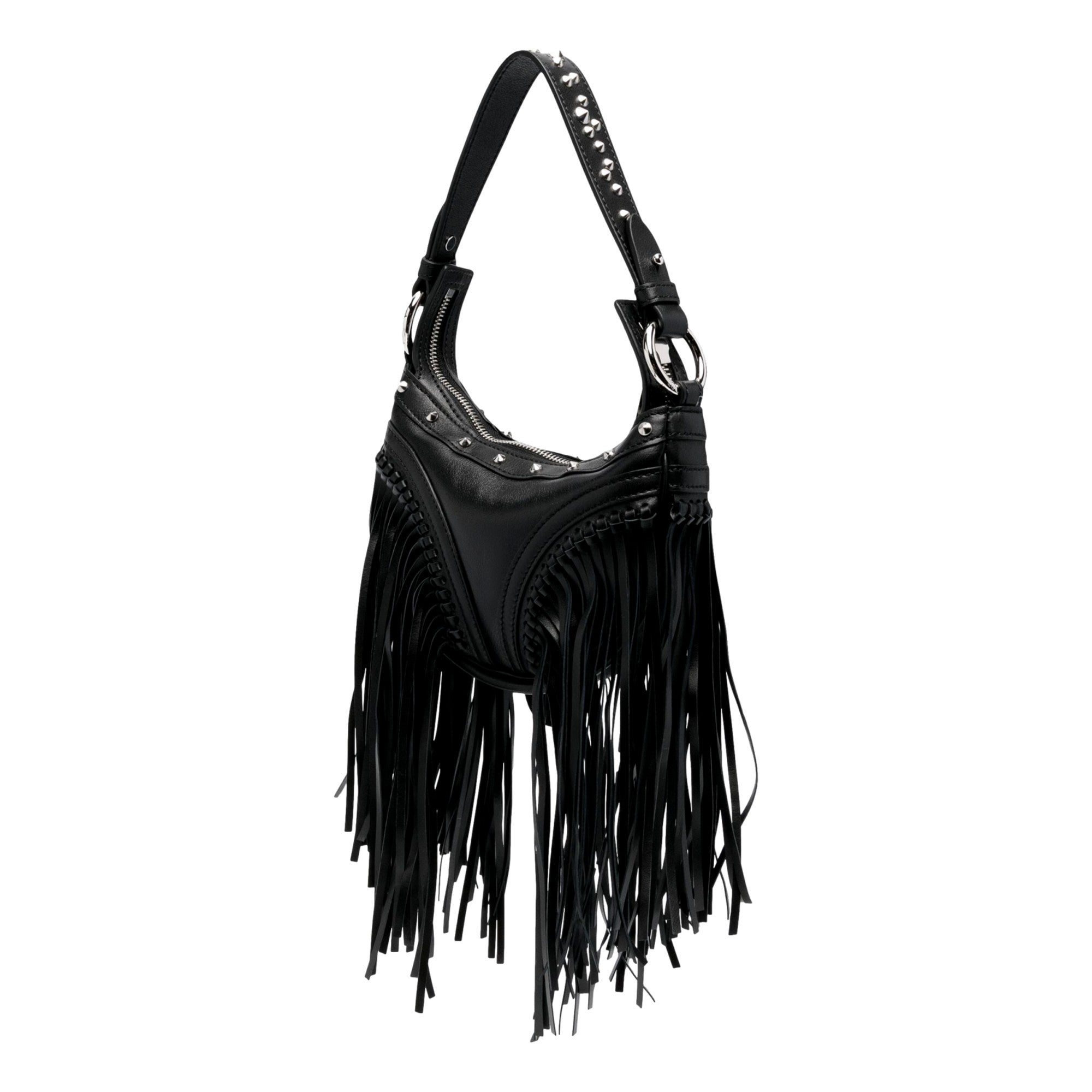 Versace Repeat Fringe La Medusa Mini Hobo Bag - Chic Black Leather -   Shop Bags 
