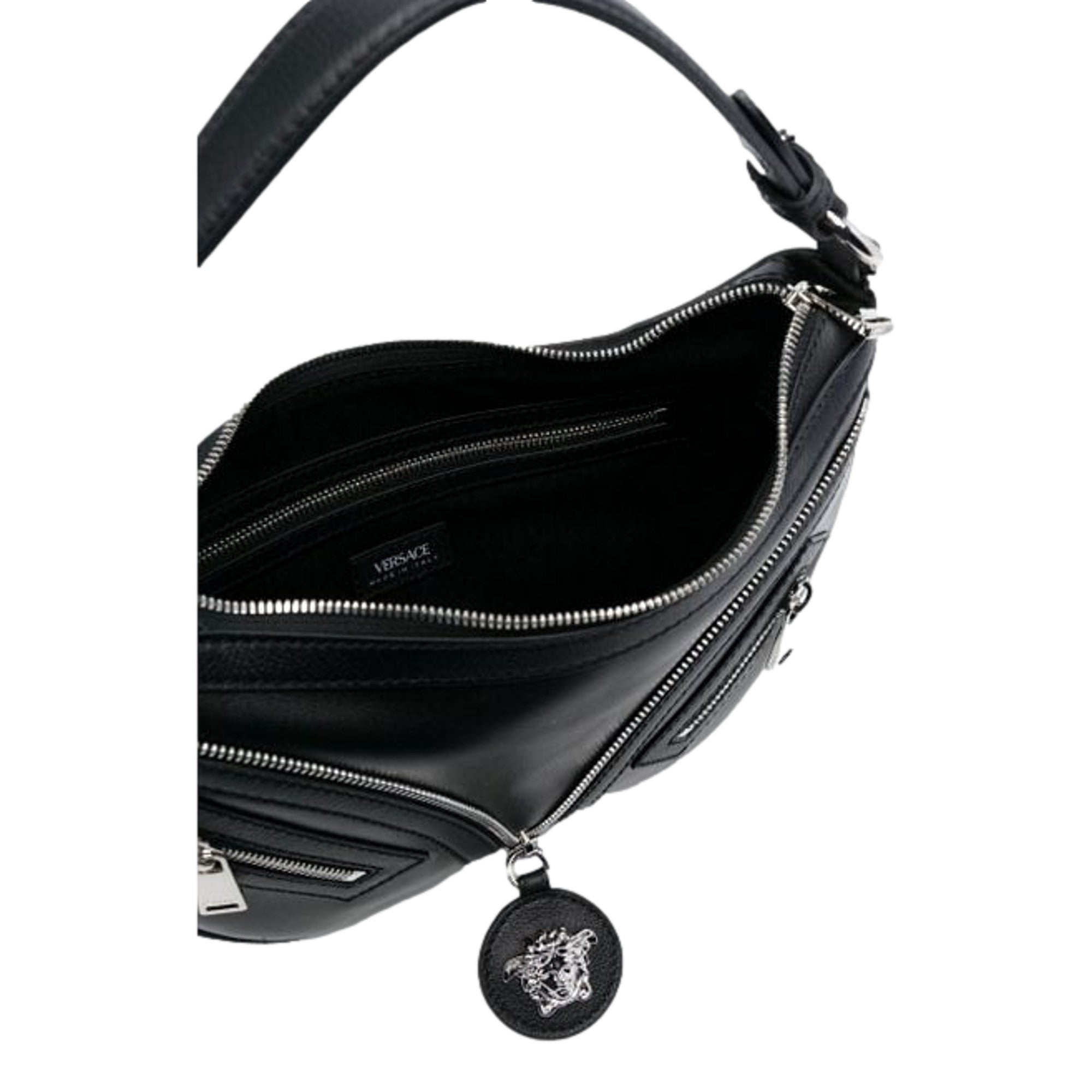Versace Repeat La Medusa Small Hobo Shoulder Bag - Black Calfskin -   Shop Bags 