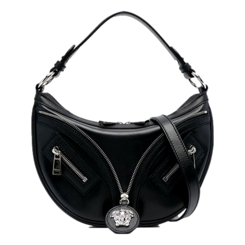Versace Repeat La Medusa Small Hobo Shoulder Bag - Black Calfskin -   Shop Bags 