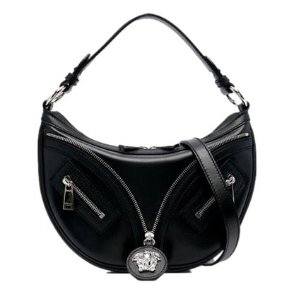 Versace Repeat La Medusa Small Hobo Shoulder Bag - Black Calfskin -   Shop Bags 