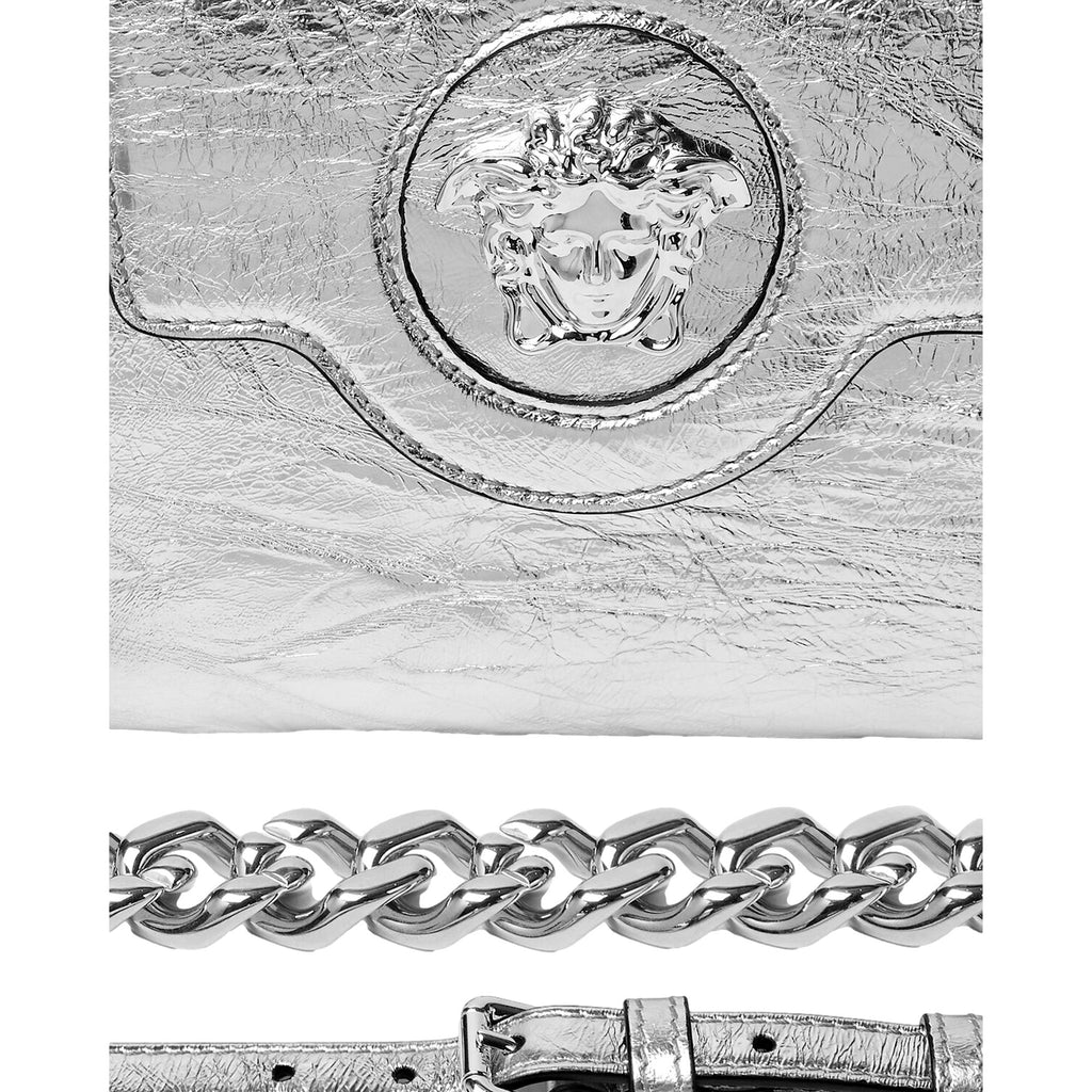 Versace Silver Bag - Top Handle Medusa Design - Luxury Handbag -   Shop Bags LLC 