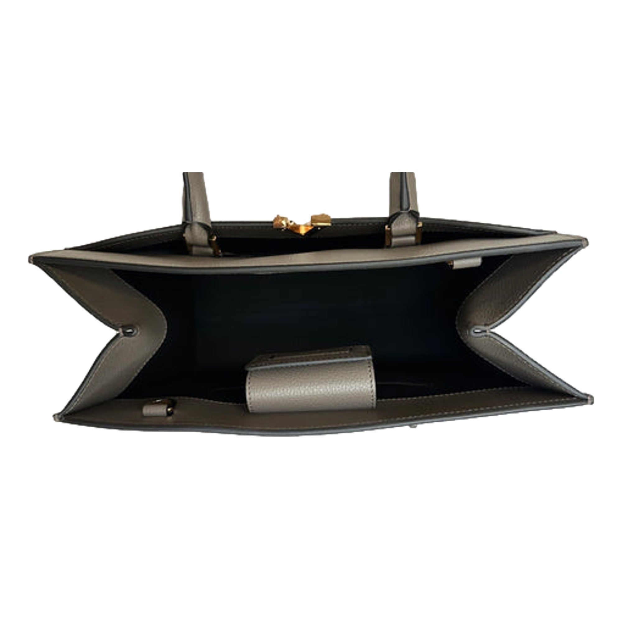 Versace Virtus Calfskin Leather Medium Top Handle Tote Taupe Grey -   Shop Bags LLC