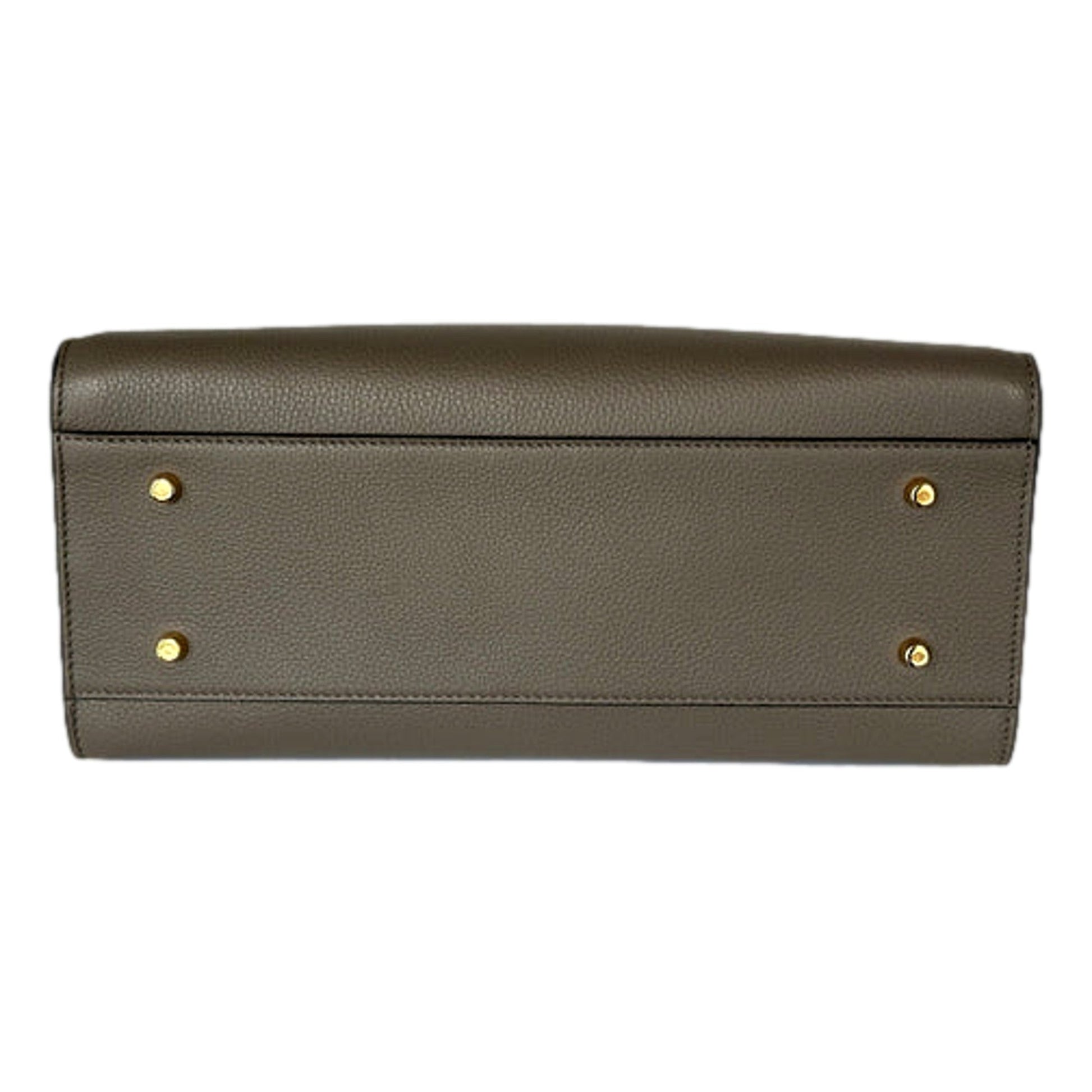 Versace Virtus Calfskin Leather Medium Top Handle Tote Taupe Grey -   Shop Bags LLC