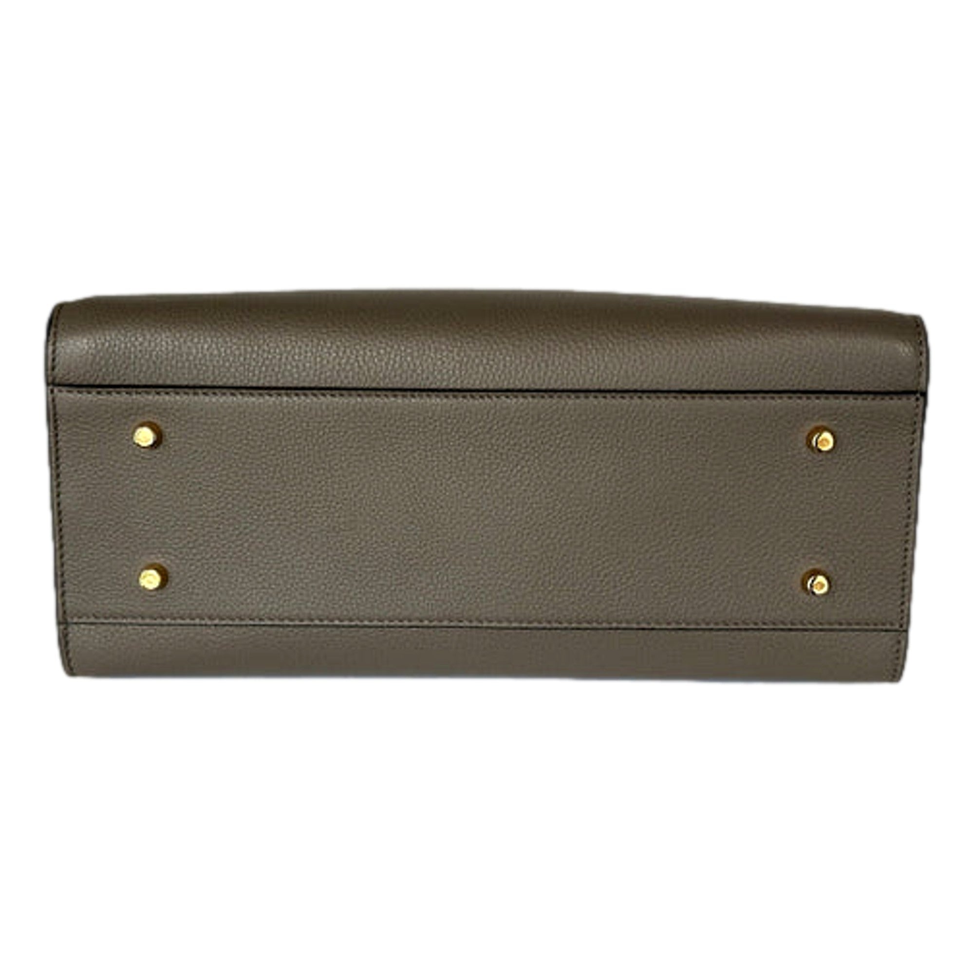 Versace Virtus Calfskin Leather Medium Top Handle Tote Taupe Grey -   Shop Bags LLC