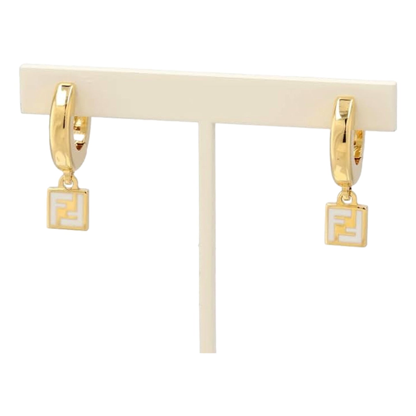 White Enamel Small Hoop Earrings - Fendi Gold Tone Elegance -   Shop Bags LLC
