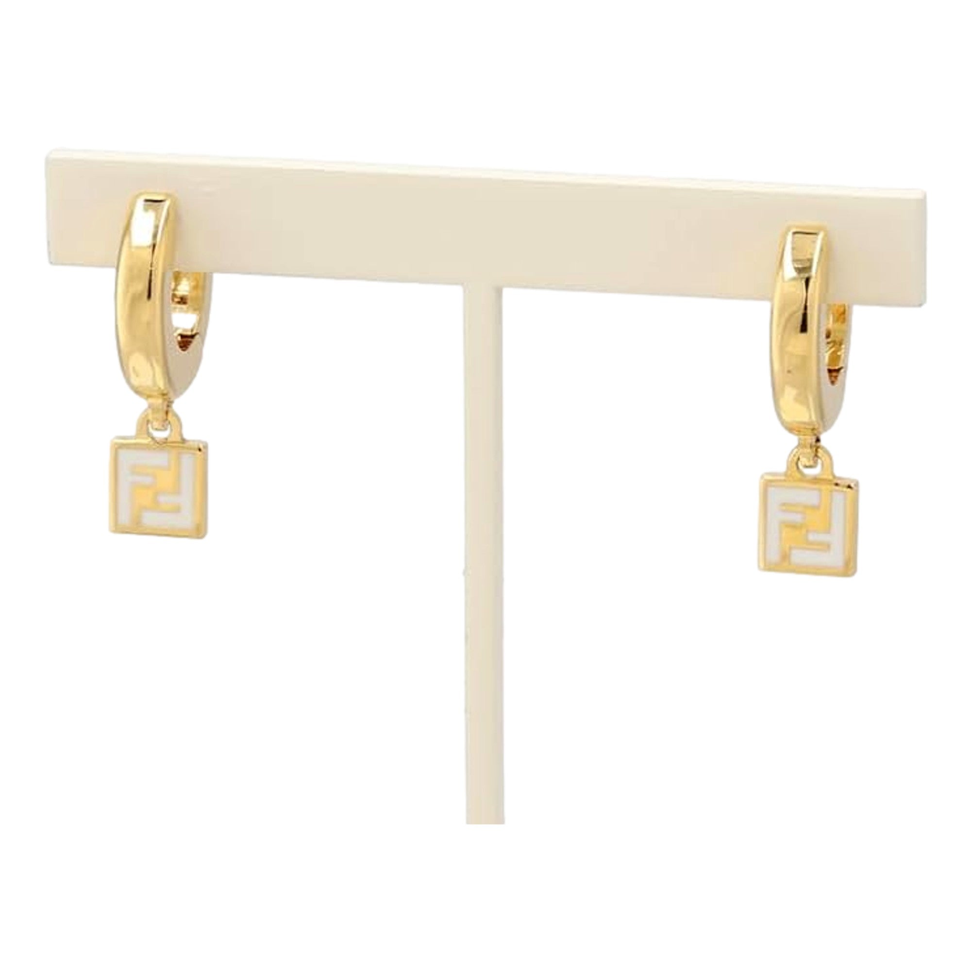 White Enamel Small Hoop Earrings - Fendi Gold Tone Elegance -   Shop Bags LLC