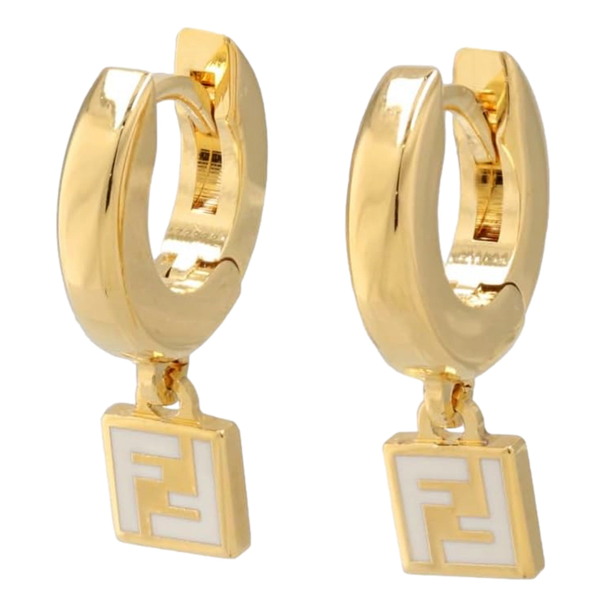 White Enamel Small Hoop Earrings - Fendi Gold Tone Elegance -   Shop Bags LLC