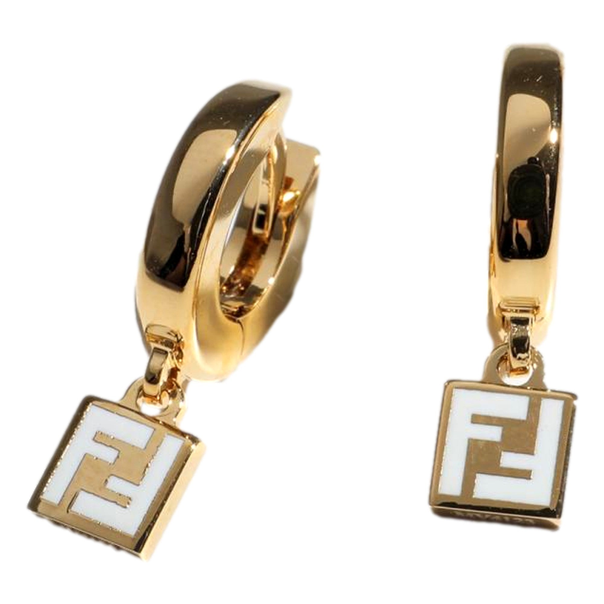 White Enamel Small Hoop Earrings - Fendi Gold Tone Elegance -   Shop Bags LLC