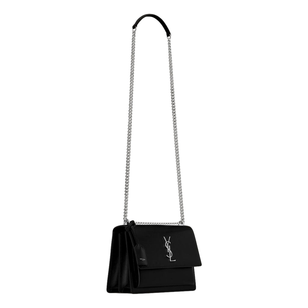 YSL Saint Laurent Sunset Black Leather Handbag - Elegant & Versatile -   Shop Bags LLC