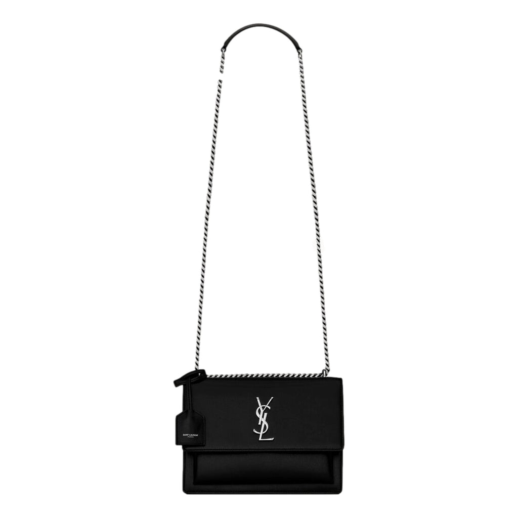 YSL Saint Laurent Sunset Black Leather Handbag - Elegant & Versatile -   Shop Bags LLC