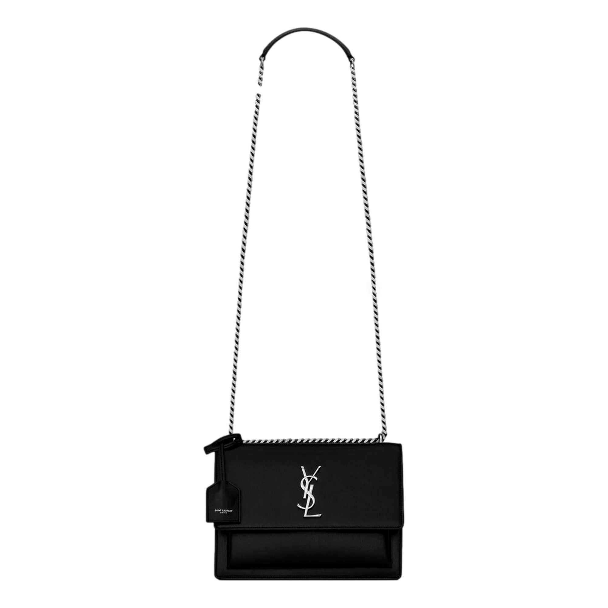 YSL Saint Laurent Sunset Black Leather Handbag - Elegant & Versatile -   Shop Bags LLC
