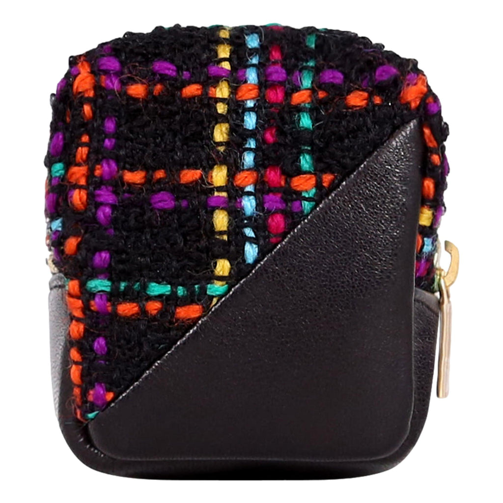 Luxurious YSL Keyring Cube: Multicolor Tweed & Leather Charm